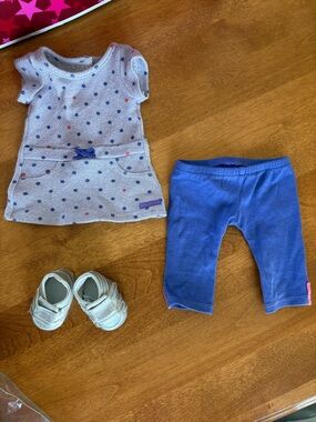 American girl Polka Dot Dress & Blue Leggings Set